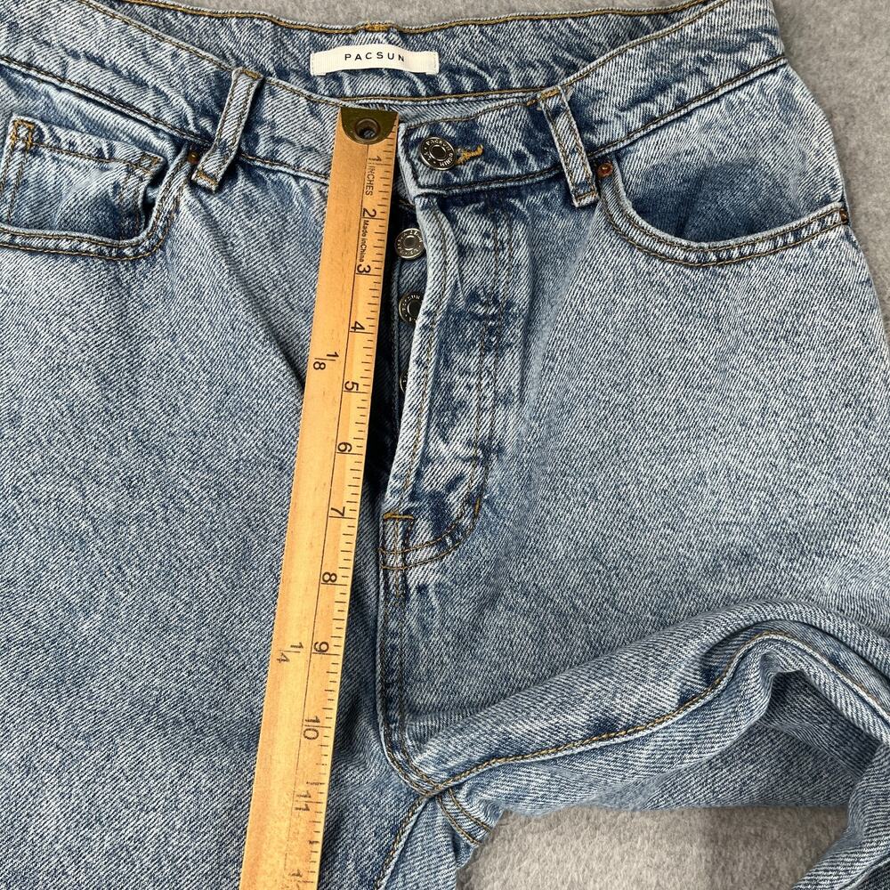 Pac Sun High Rise Button Fly Denim Jeans Womens Size 27 Light Wash Distressed - Picture 6 of 13